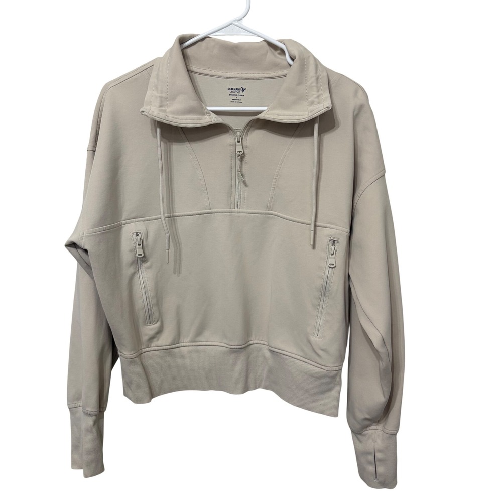 Old Navy Active Dynamic Fleece Quarter Zip Pullover Beige Tan Women Large Crop